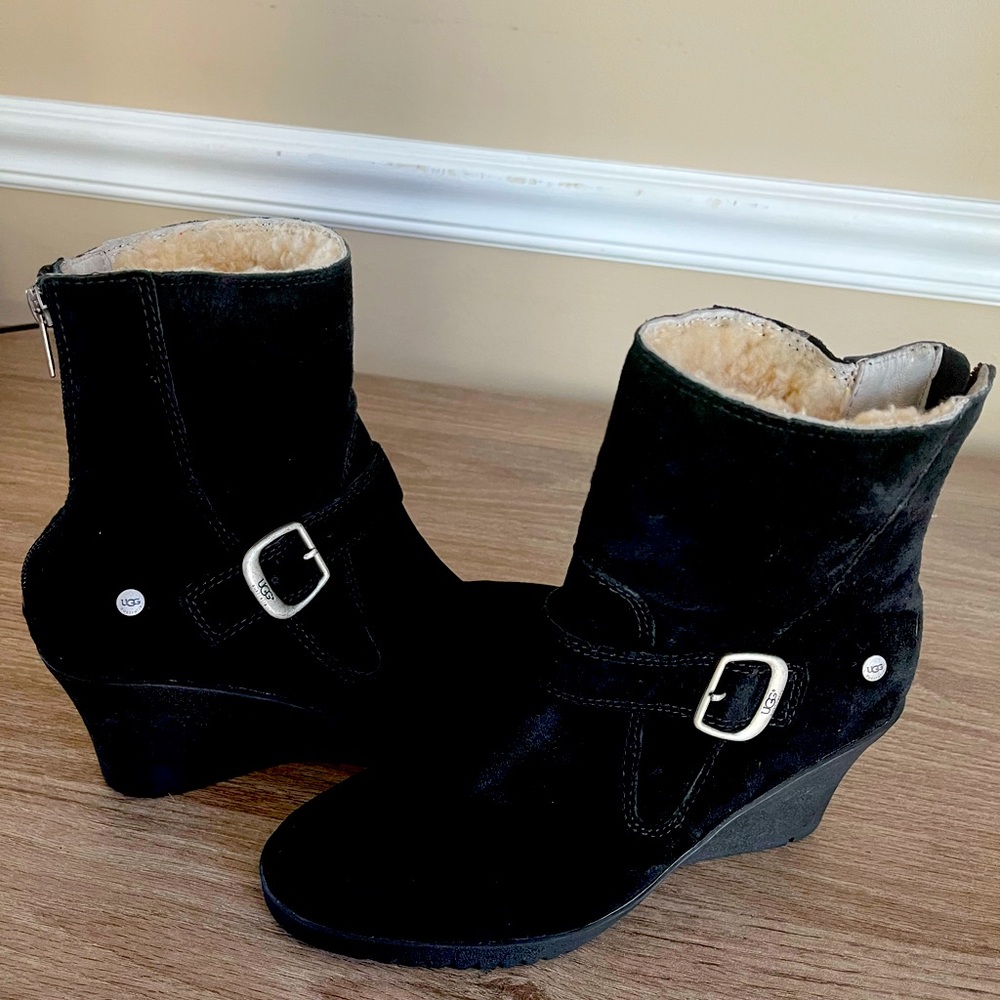Ugg, Black suede leather boots. Classy look and feel great on! A must have!!